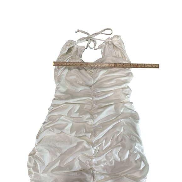 Shein White Ruched Halter Mini Dress With Open Back & Tie Details Size L - Picture 7 of 8